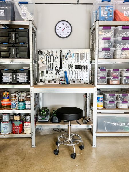Garage shelving units are a must have to stay organized.  In my garage, I used a combination of plastic and metal shelving, along with pegboards to organized all my tools and storage bins.

#LTKhome #LTKFind #LTKfamily