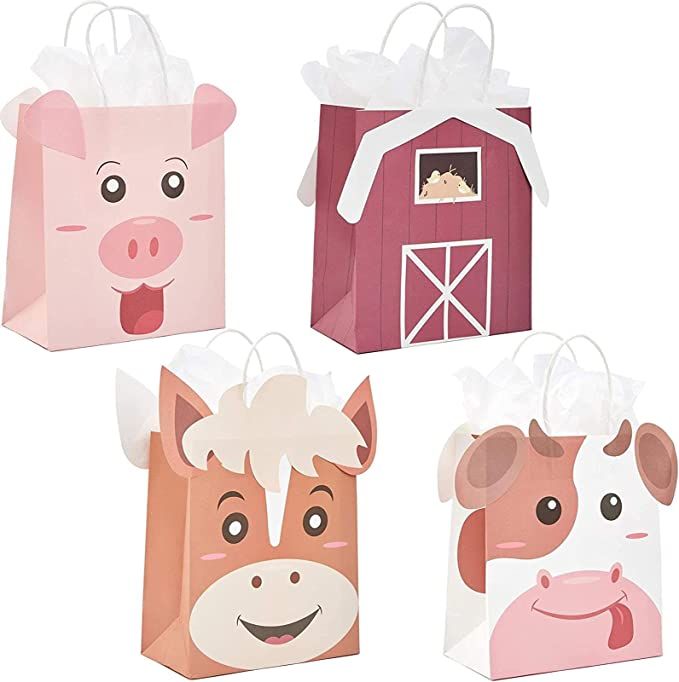 Barnyard Animal Kraft Paper Gift Bags with Handles (16 Pack) | Amazon (US)
