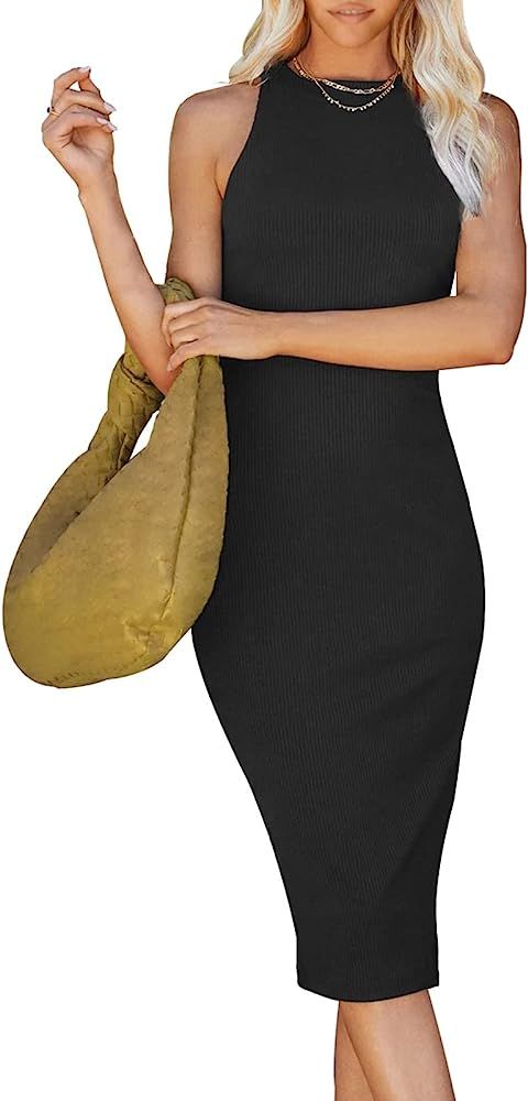 PRETTYGARDEN Women Basic Bodycon Midi Dress Crewneck Sleeveless Casual Summer Tank Top Dresses | Amazon (US)