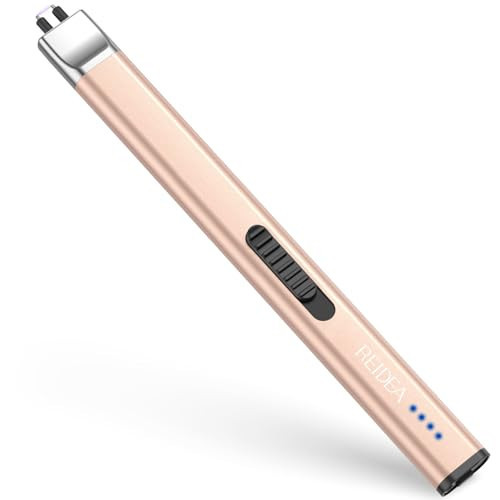 REIDEA Electric Candle Lighter, Retractable Top Windproof Flameless USB Rechargeable Arc Lighter with Safe Button and Power Indicator for Candle, BBQ and Fireworks, R1 Flat, Champagne Gold | Amazon (US)