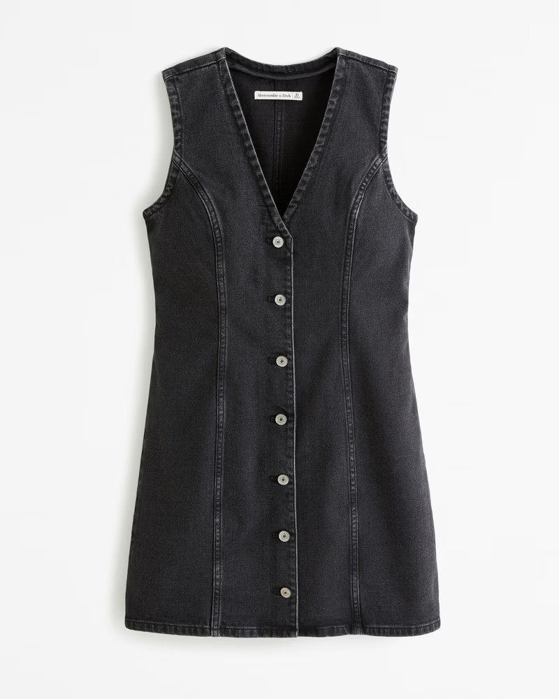 Abercrombie & Fitch Women's The A&F Mara Denim Vest Mini Dress in Black - Size XL PETITE | Abercrombie & Fitch (US)
