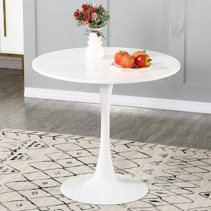 Amazon.com - WENYU Round White Dining Table - Modern Dining Table Pedestal Dining Table for Small... | Amazon (US)