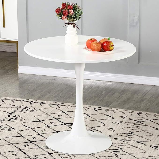 Amazon.com - WENYU Round White Dining Table - Modern Dining Table Pedestal Dining Table for Small... | Amazon (US)