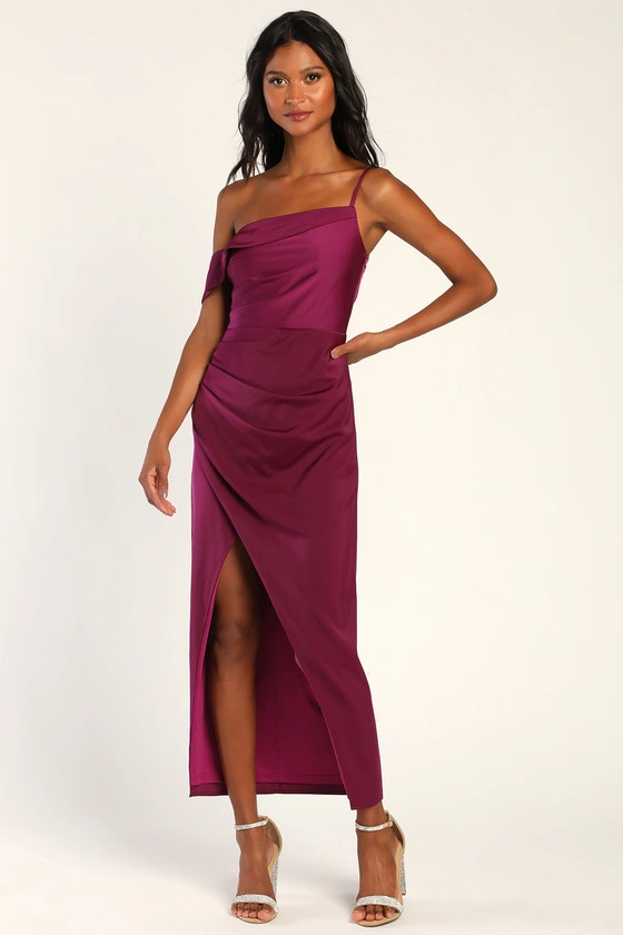 Showing Off a Little Magenta Asymmetrical Tulip Midi Dress | Lulus