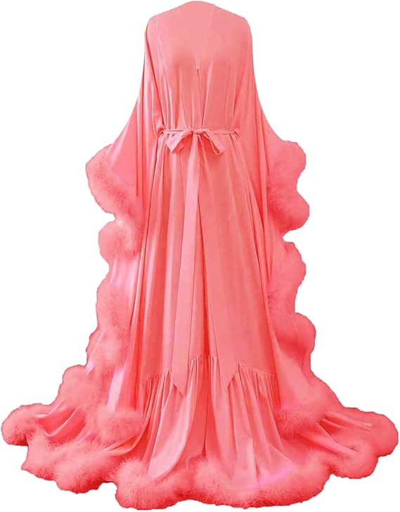 yinyyinhs Women's Feather Bridal Robe Wedding Scarf Long Lingerie Robe Nightgown Bathrobe Sleepwe... | Amazon (US)