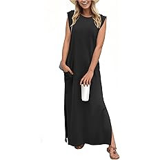 GRECERELLE 2026 Women Year-Round Casual Round Neck Loose Split Wrinkle-Free Long Maxi Vacation Dr... | Amazon (US)
