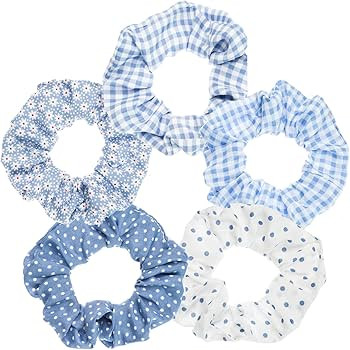 Blue Plaid Scrunchies Set - 5 Bandana Hair Ties for Women | Amazon (US)