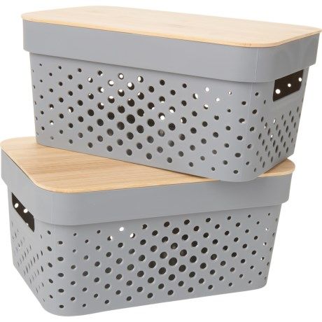 Heritage Living Medium Perforated Bins with Bamboo Lids - Set of 2, 14x10.3x5.5” | Sierra