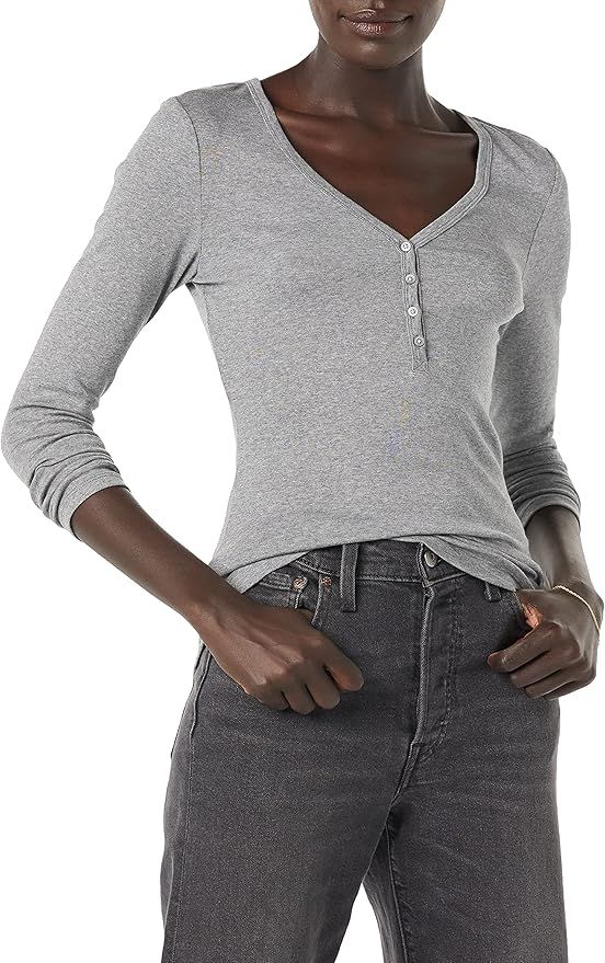 Amazon Essentials Women's Ribbed Knit Long Sleeve Henley Slim Fit T-Shirt | Amazon (US)