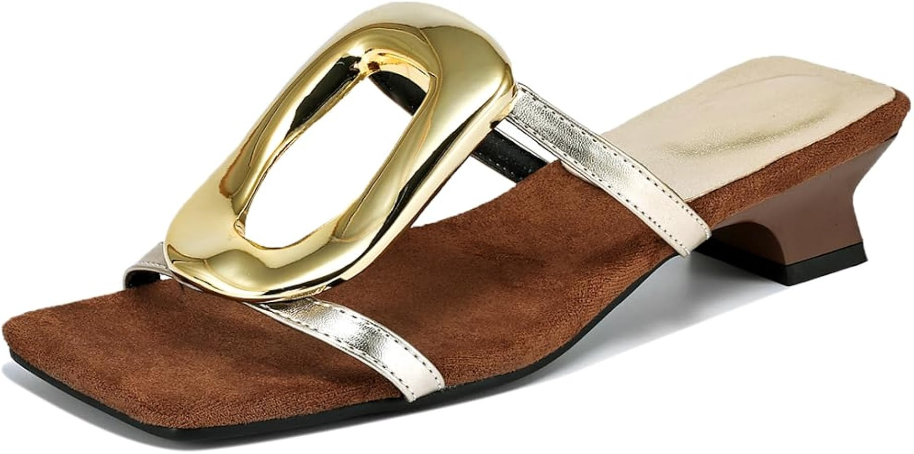Women's Metallic Square Open Toe Mid Kitten Heel Slide Pumps Slingback Slip-On Strappy Hollow Sum... | Amazon (US)