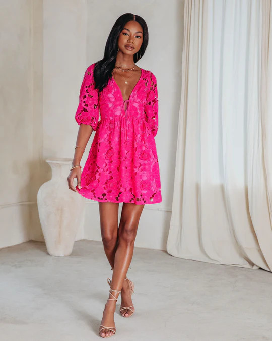 Paulette Floral Crochet Lace Mini Dress | VICI