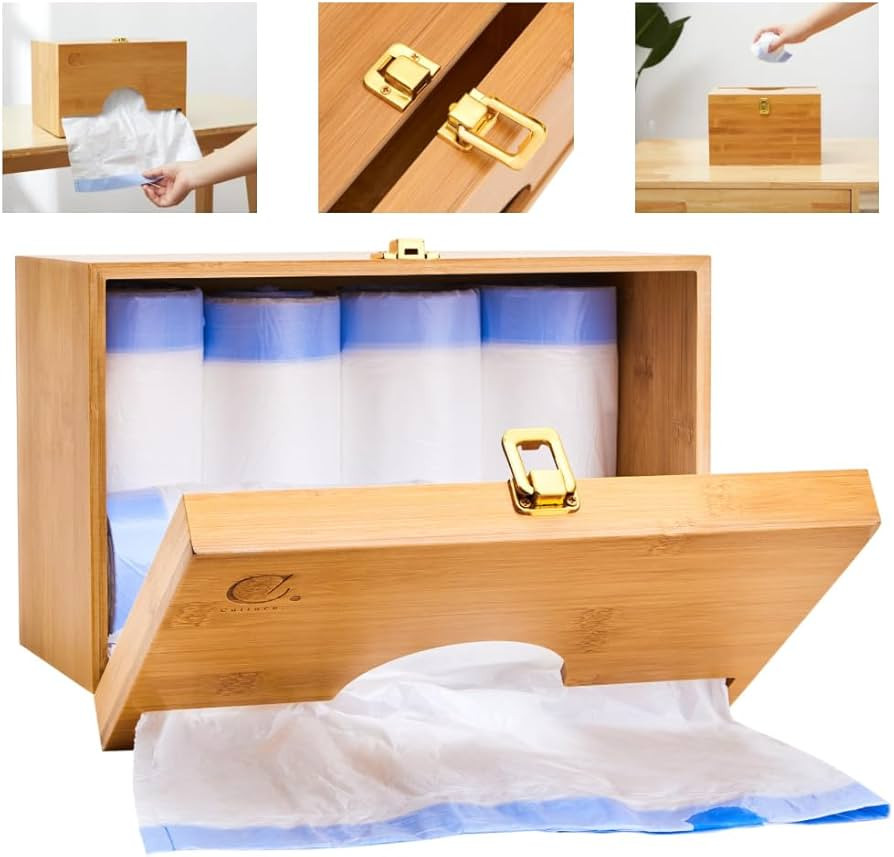 Culture Large Bamboo Trash Bag Dispenser, Wall Mounted Bag Organizer Dispenser, Kitchen Counterto... | Amazon (US)