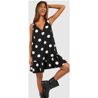 Womens Polka Dot Trapeze Mini Dress - Black - 10 | boohoo (US & Canada)