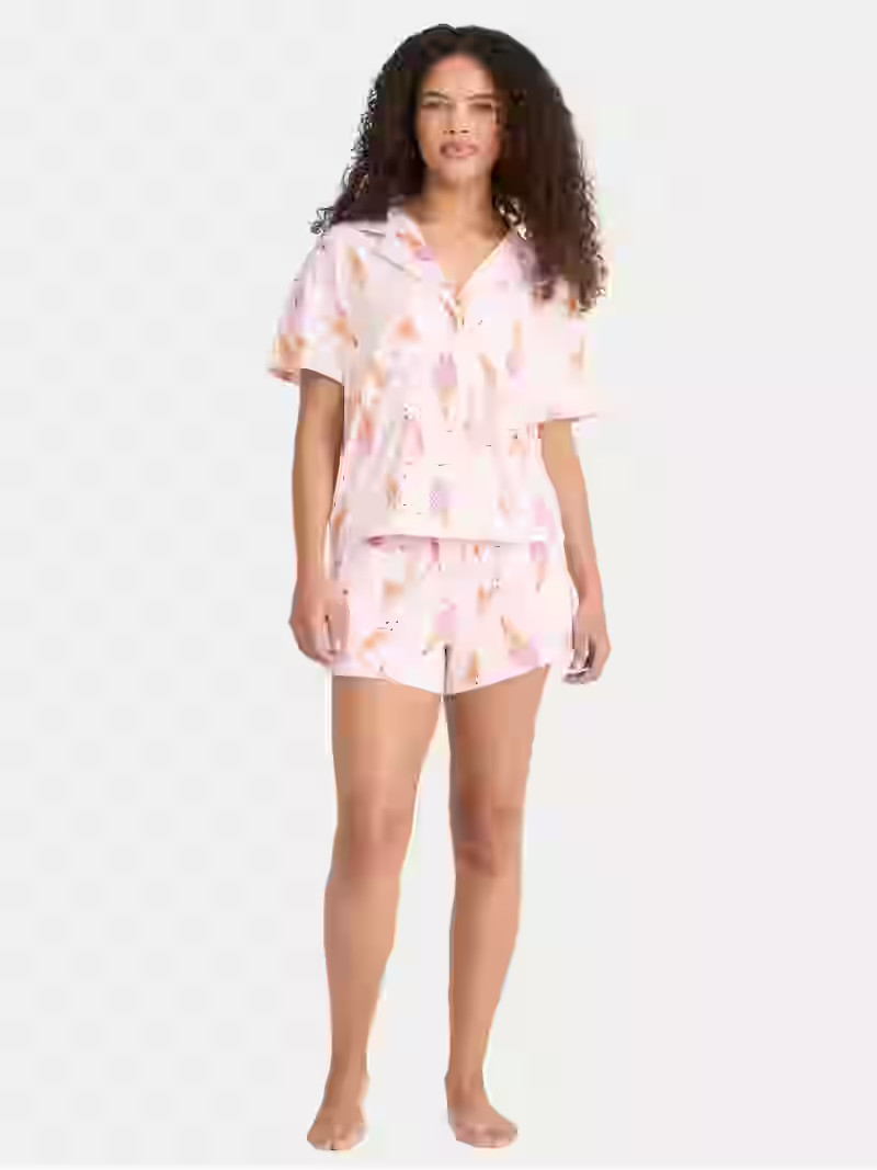 Way to Celebrate Women's Notch Collar Top and Shorts Pajama Set, 2-Piece, Sizes XS-3X - Walmart.c... | Walmart (US)
