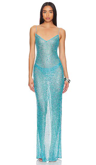 Leighan Gown in Turquoise | Sequin Gown | Sequin Maxi Dress | Blue Sheer Dress | Sheer Maxi Dress | Revolve Clothing (Global)
