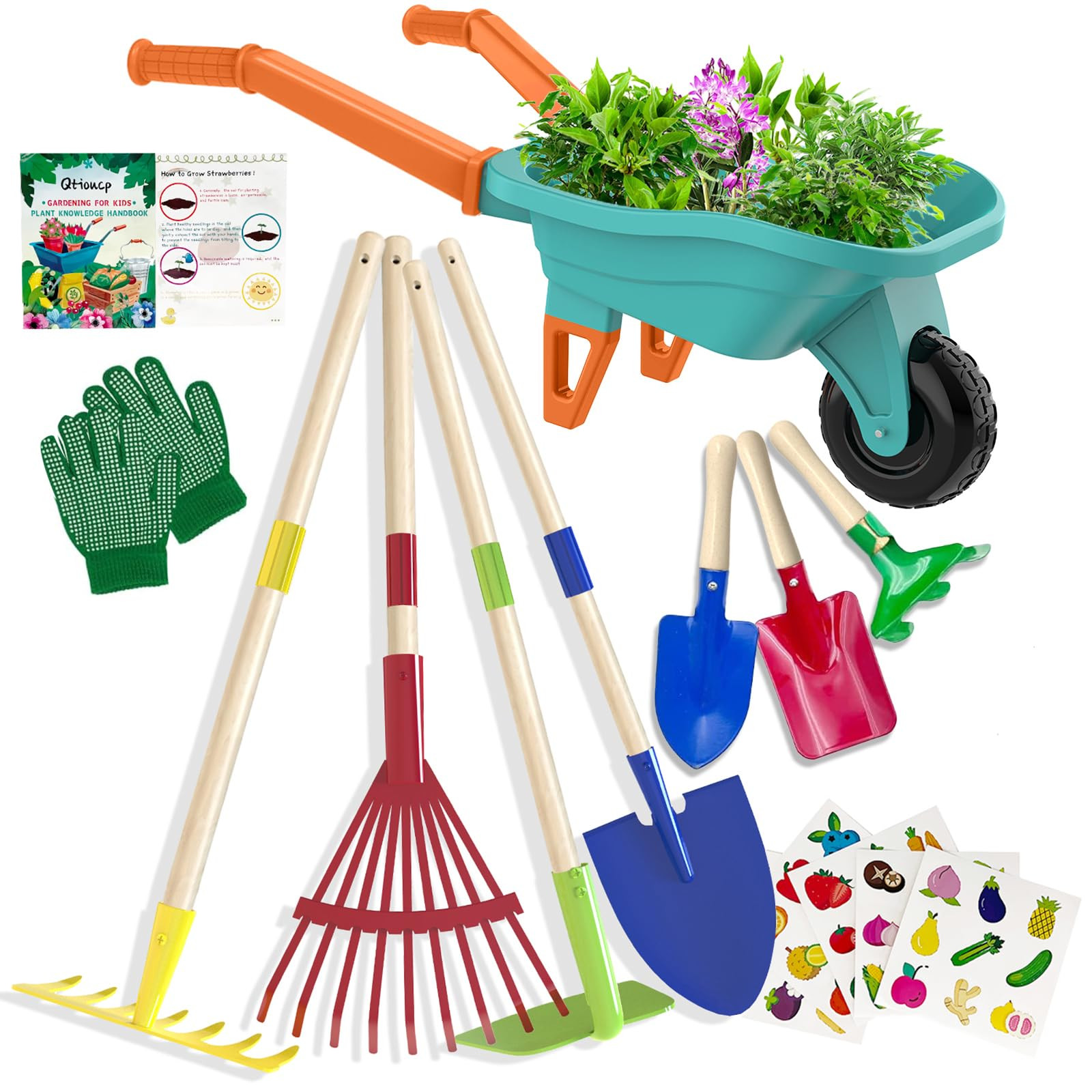 Kids Gardening Set with Wheelbarrow, Real Metal Garden Tools for Kids Ages 3-8, 4 Long Handle Too... | Amazon (US)