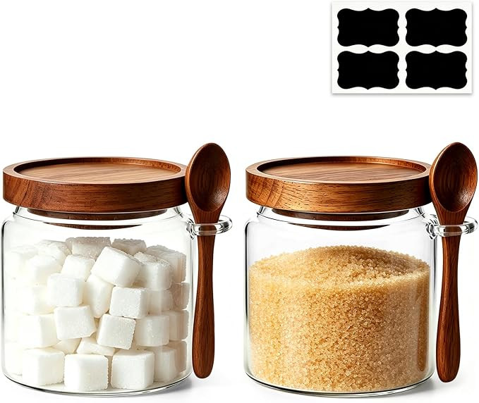 ComSaf Sugar Jars with Acacia wood Lids and Spoons 0.5Qt 2Pack, Decorative | Amazon (US)