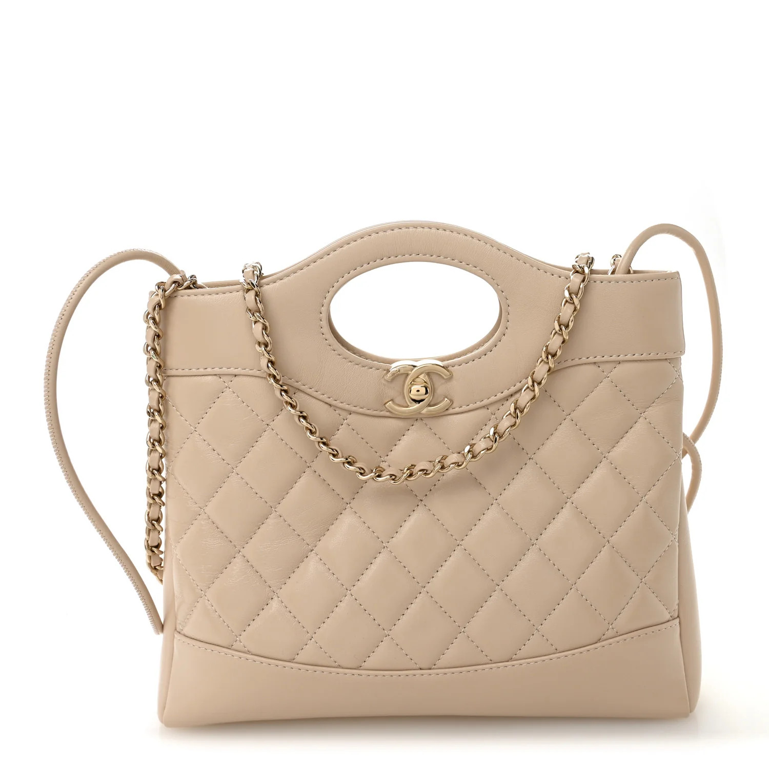 Shiny Crumpled Calfskin Quilted Mini 31 Shopping Bag Beige | FASHIONPHILE (US)