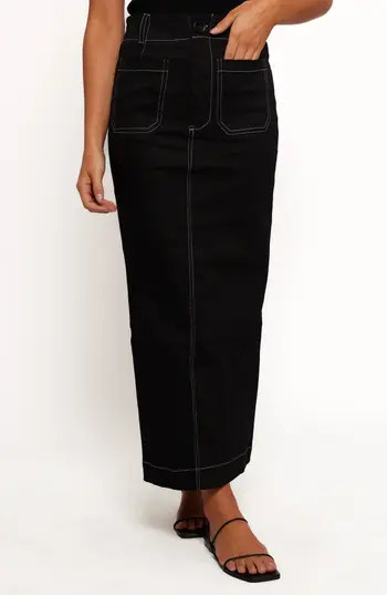 Petal & Pup Nikko Topstitch Detail Stretch Cotton Midi Skirt in Black at Nordstrom Rack, Size 4 | Nordstrom Rack
