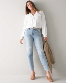 Petite Sculpt High-Rise Destructed Straight Jeans | White House Black Market