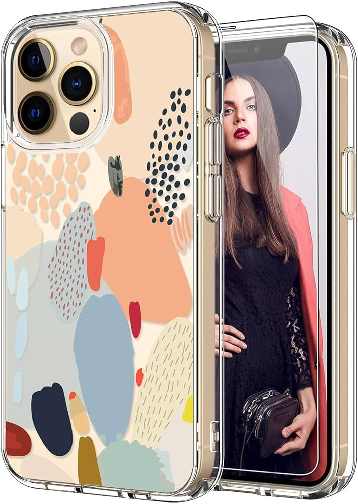 ICEDIO iPhone 13 Pro Max Case with Screen Protector,Slim Fit Crystal Clear Cover with Fashionable... | Amazon (US)