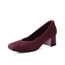 BURUDANI Women's Chunky Low Block Heels Square Toe Work Pumps Comfortable Knitted Closed Toe Dress W | SHEIN