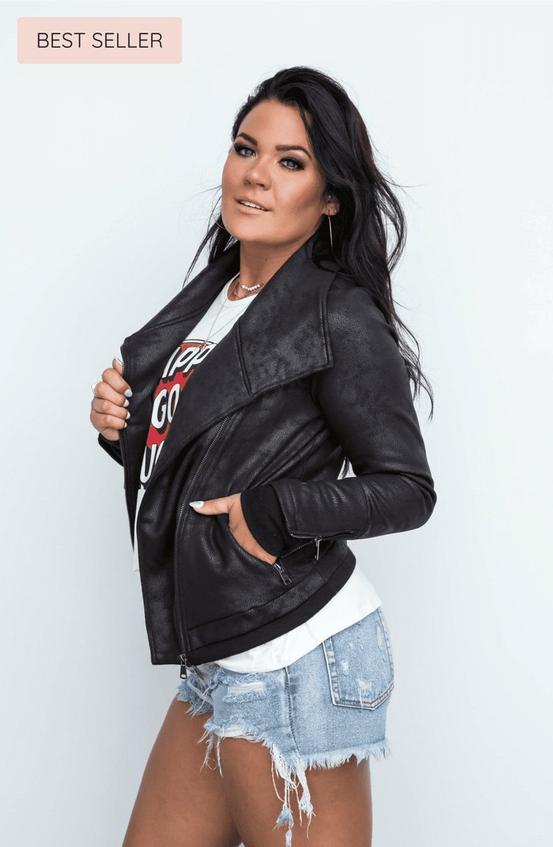 The Moto Babe Black Faux Leather Jacket | Apricot Lane Boutique