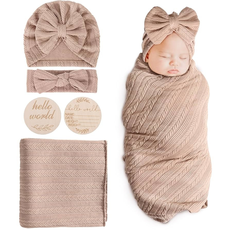 Set: Birth Announcement Card + Hat + Hairband + Blanket | Amazon (US)