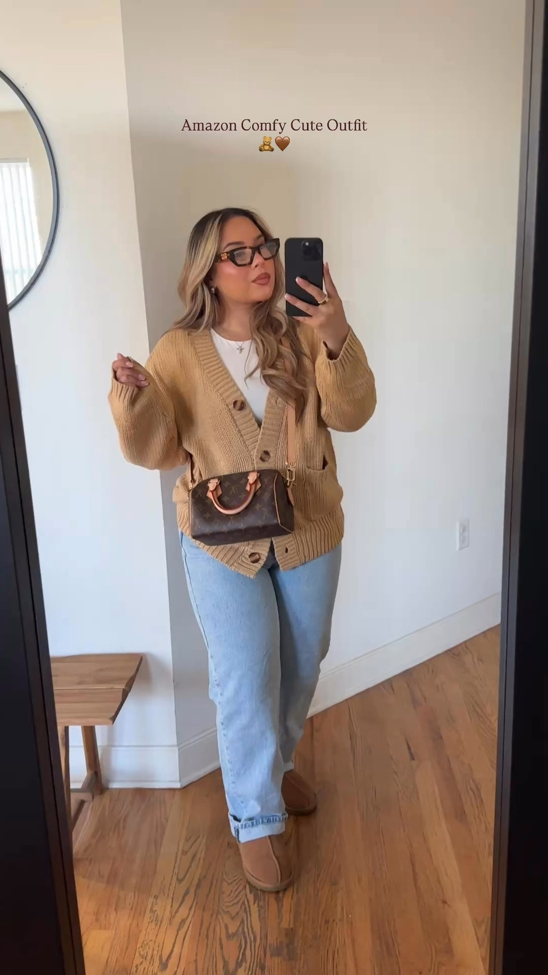 Me and a comfy cute outfit 🤝🏼🧸🤎 sizing ⬇️ 

Bodysuit: M 
Jeans: 31 (no stretch) 
Sweater: M 


#LTKStyleTip #LTKSeasonal #LTKMidsize