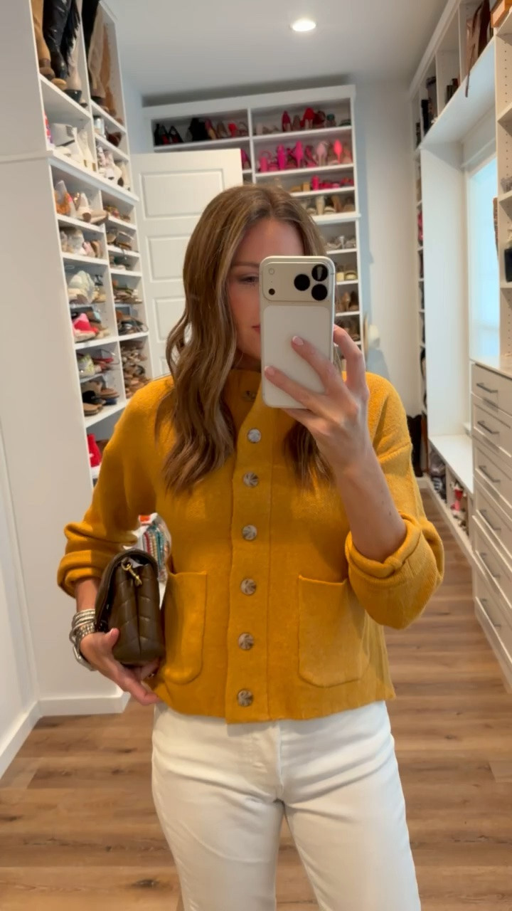 In a small cardigan, size 27 jeans, flats and accessories - fits tts.

#LTKootd #LTKgrwm #LTKSeasonal