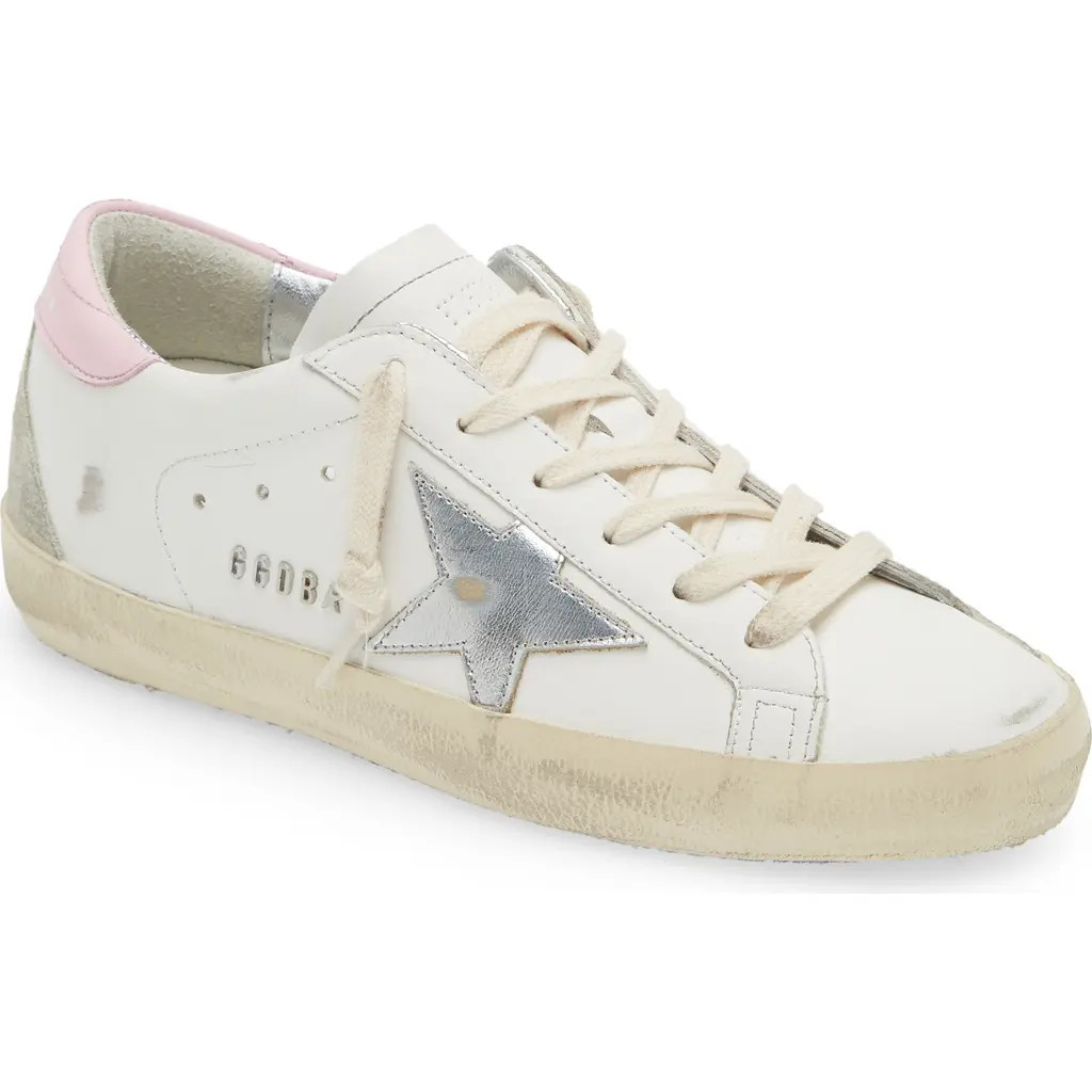 Golden Goose Super-Star Low Top Sneaker in White/Silver/Pink at Nordstrom, Size 6Us | Nordstrom