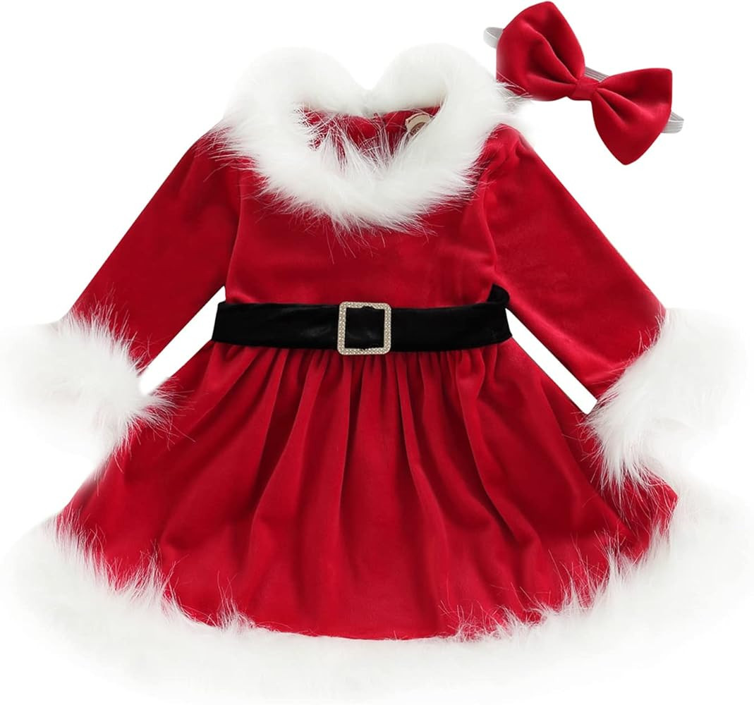 Red Plush Patchwork Dress With Belt Headband | Amazon (US)