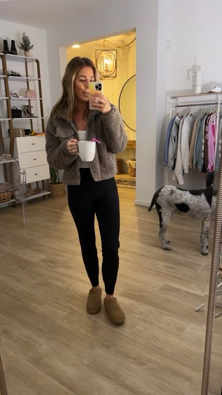 These are the lululemon align joggers (size down one size) - they’re super comfortable and perfect for a casual look. Mh winter jacket is on sale, slippers are an Amazon find and run tts. Tank linked  

#LTKshoecrush #LTKunder100 #LTKfit