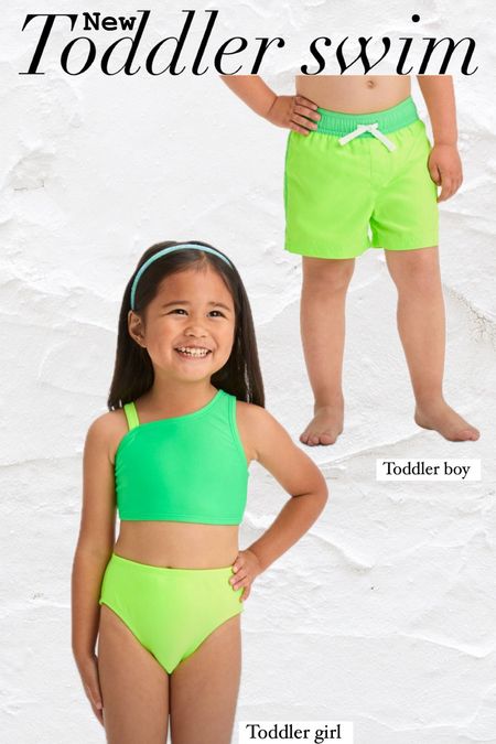 Toddler neon green matching. Color block swimsuits 

#LTKfamily