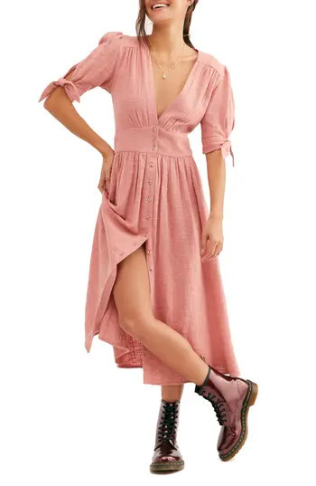 Free People Love of My Life Midi Shirtdress in Pink Flower at Nordstrom Rack, Size Medium | Nordstrom Rack