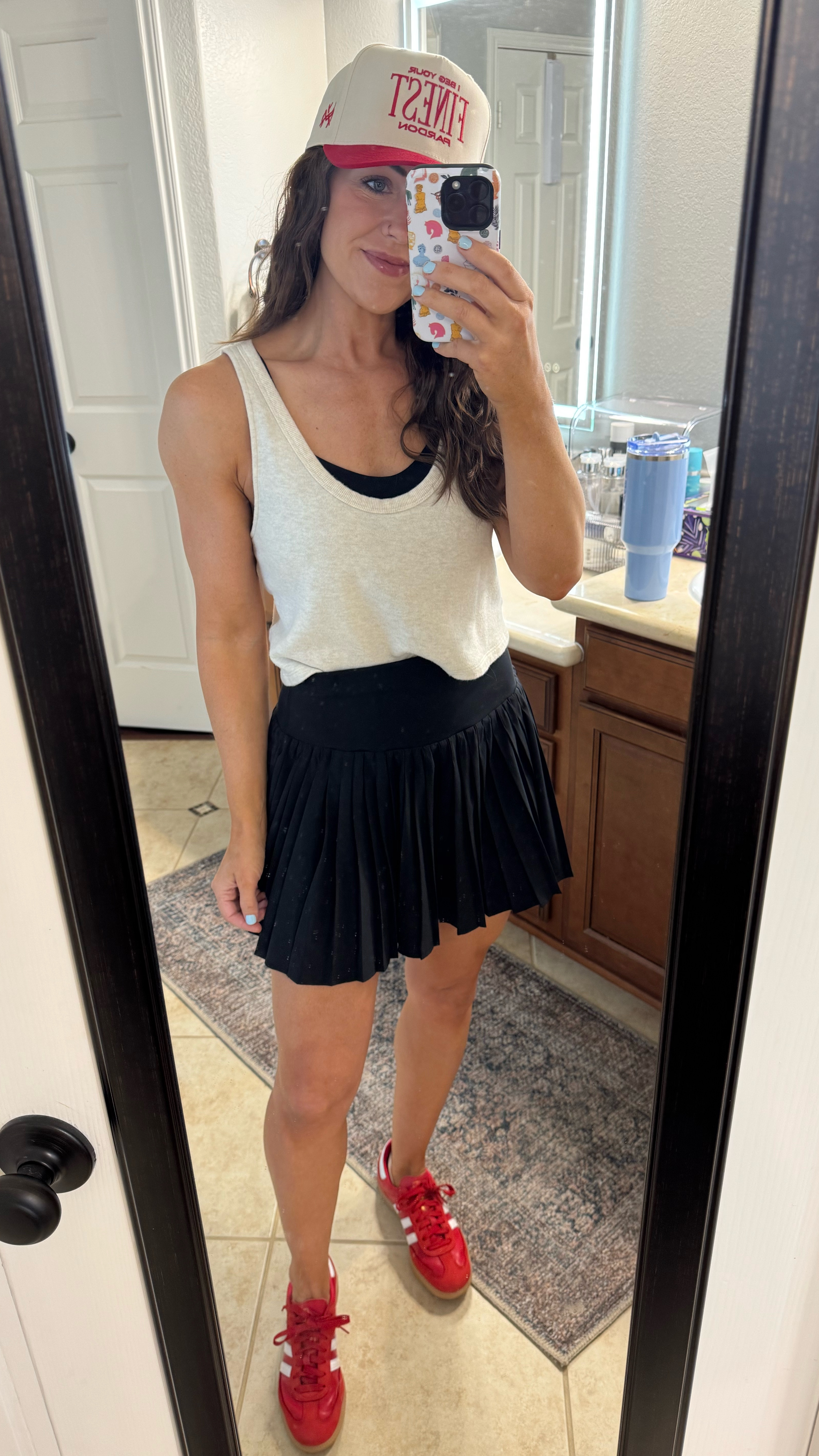 Sporty outfit athletic casual outfit tennis skirt pickleball inspo styling adidas sambas trucker hat

#LTKShoeCrush #LTKTravel #LTKFindsUnder50