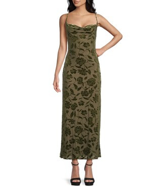 I.N. San Francisco Velvet Floral Cowl Neck Midi Slip Dress | Dillard's | Dillard's