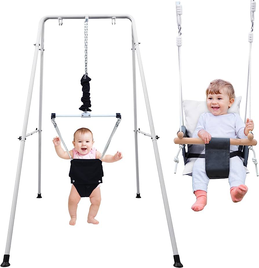 Hapfan 2 in 1 Baby Jumper and Toddler Swing with Foldable Stand, Swing Set and Bouncers for Infan... | Amazon (US)
