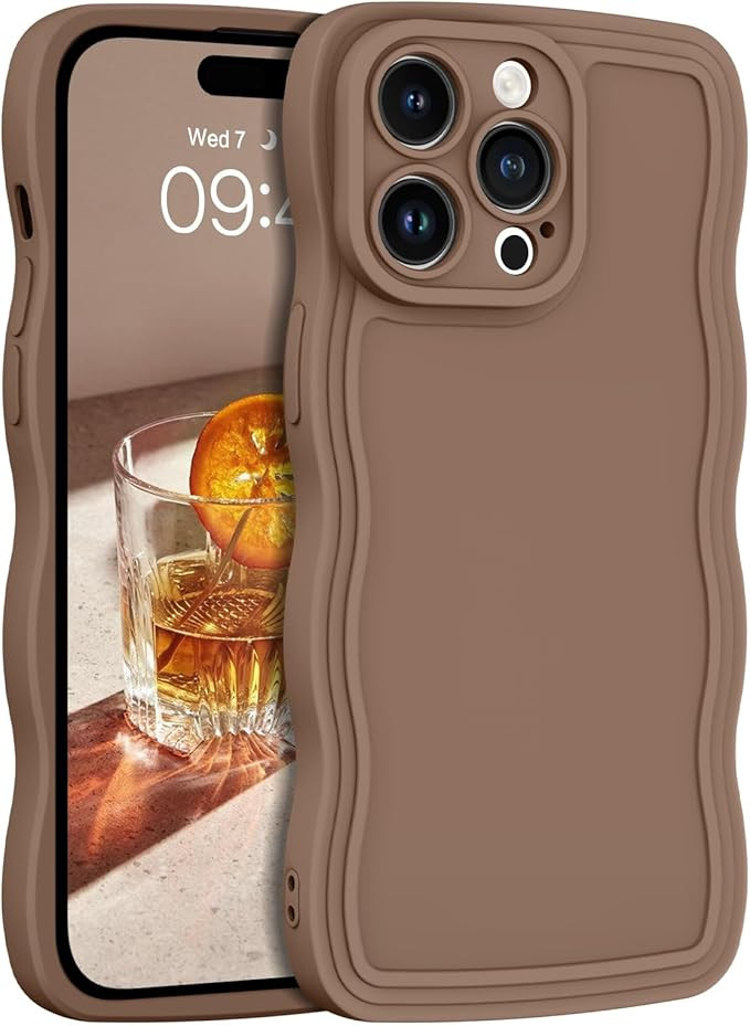 YINLAI Designed for iPhone 15 Pro Max Case, Brown Soft Silicone Gel Rubber Phone Cover, Cute Curl... | Amazon (US)
