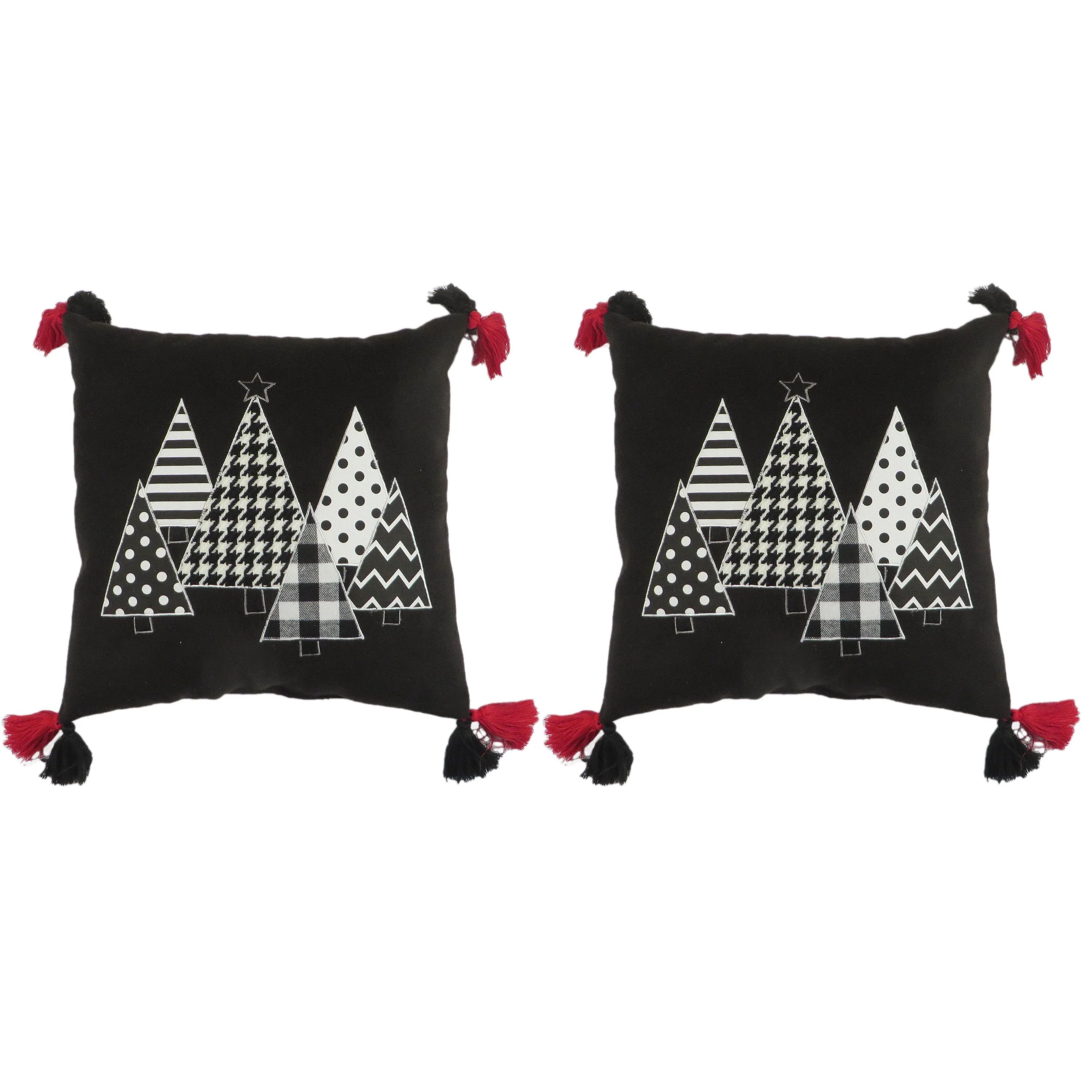 Holiday Time 2pack 14"x14" Chain Stitching Black/White Tree Pillows | Walmart (US)