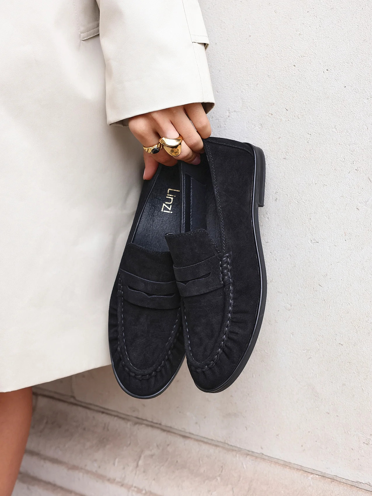 Black Suede Leather Ruched Loafer | Linzi Shoes