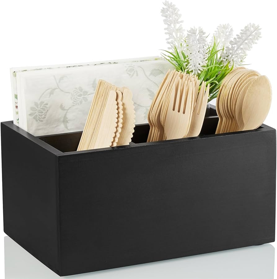 DRASTAR Silverware Caddy, Wooden Silverware Holder, Black Utensil Caddy, Picnic Cutlery Holder, P... | Amazon (US)