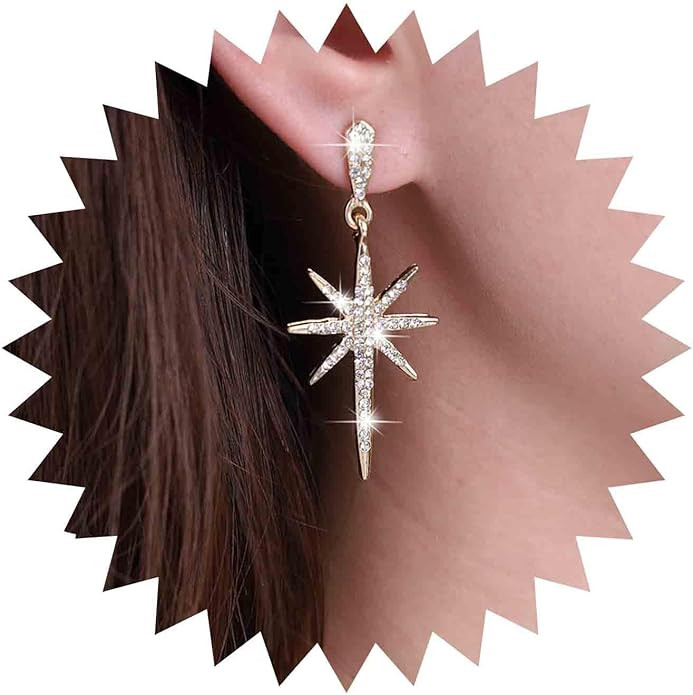 Vintage Crystal Northstar Dangle Earrings Rhinestone Northstar Studs Earrings Gold Cz Star Drop E... | Amazon (US)