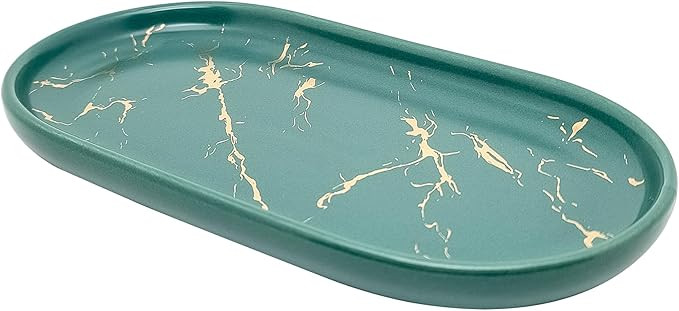 Ceramic Bathroom Tray, 8" Gold Artistic Texture Decorative Vanity Dish for Toiletries, Jewelry, P... | Amazon (US)