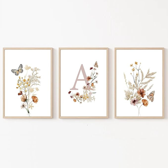 OAOPIC Set of 3 Boho Spring Colorful Butterfly Canvas Wall Art Vintage Watercolor Botanical Flowe... | Amazon (US)