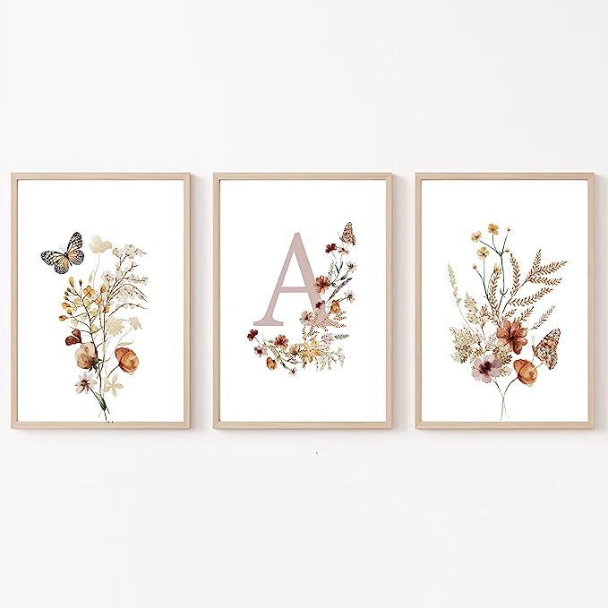 OAOPIC Set of 3 Boho Spring Colorful Butterfly Canvas Wall Art Vintage Watercolor Botanical Flowe... | Amazon (US)