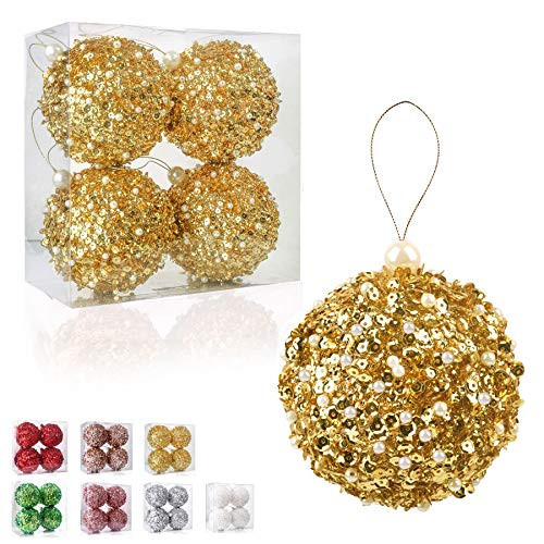 ZHANYIGY 4.25" Christmas Ball Ornaments, 4pc Set Gold Shatterproof Christmas Decorations Tree Balls for Xmas Trees Wedding Party Holiday Decorations (Gold) | Amazon (US)