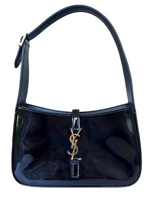 SAINT LAURENT Le 5 à 7 patent leather hobo bag black gold | eBay US