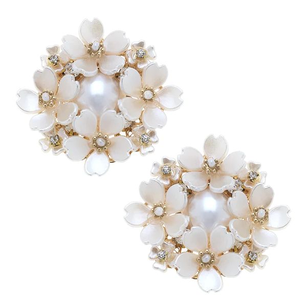 Nora Pearl Flower Stud Earrings in Ivory | CANVAS