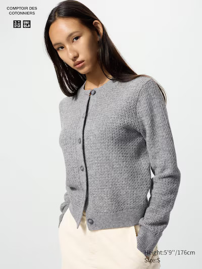 Wool Blend Crew Neck Cardigan | UNIQLO (UK)